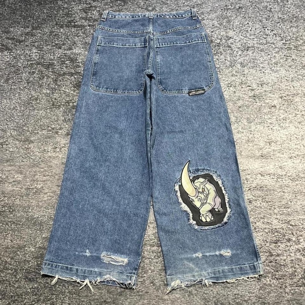 VTG JNCO Endangered Species Rhino‎ Jeans Mens 32x33 Blue Rave Skater 90s Y2K